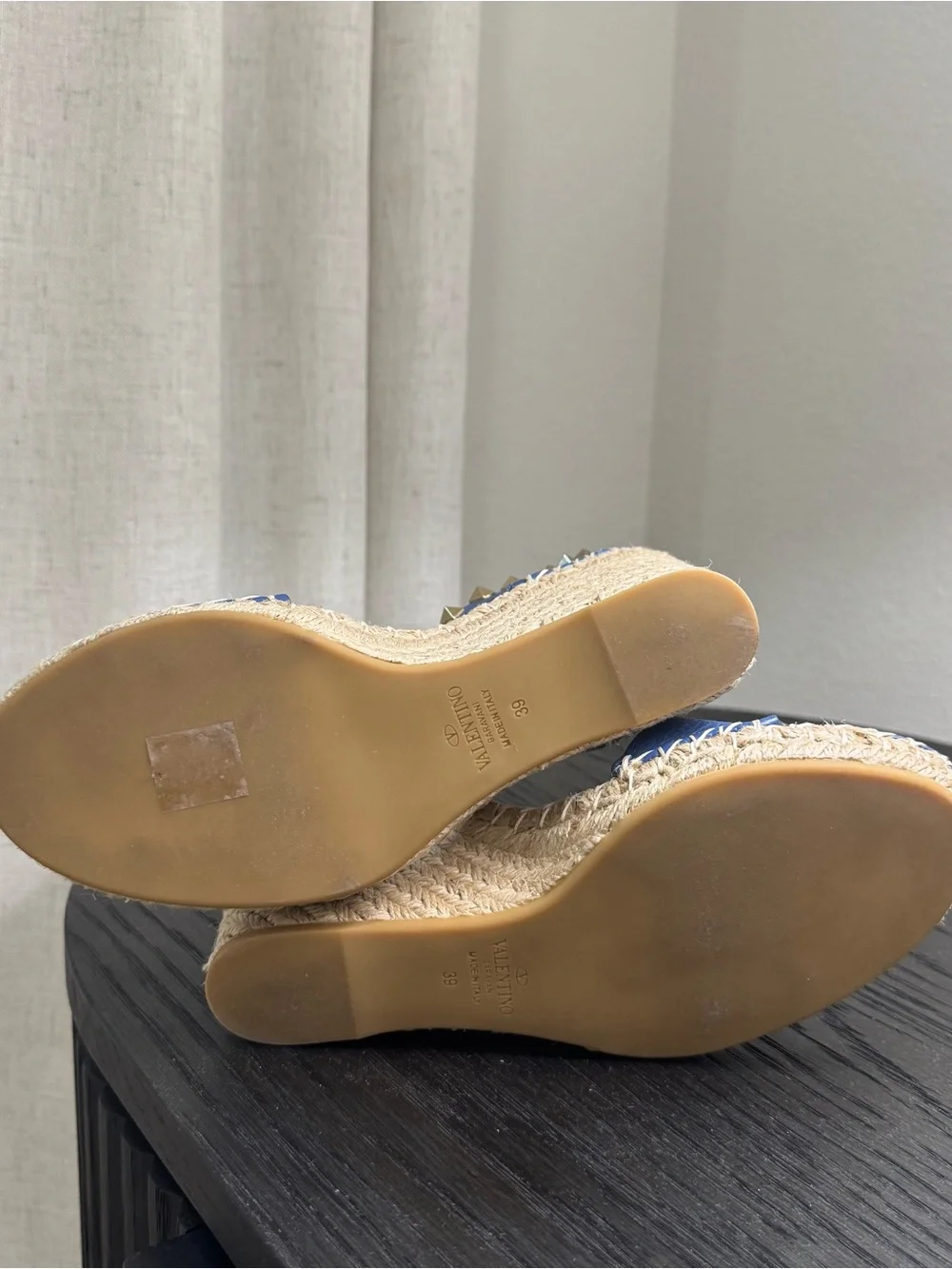 Valentino Garavani Rockstud Espadrille Wedge Sandals Blue 39